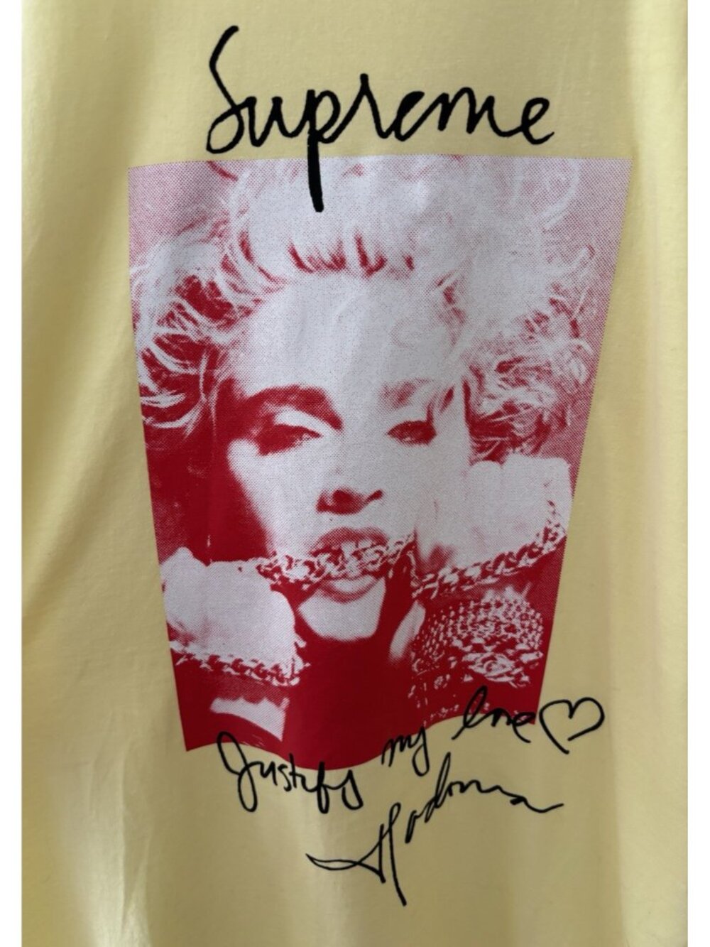 Supreme Madonna Justify My Love T-Shirt Adult Large Yellow FW18 Auth Graphic
